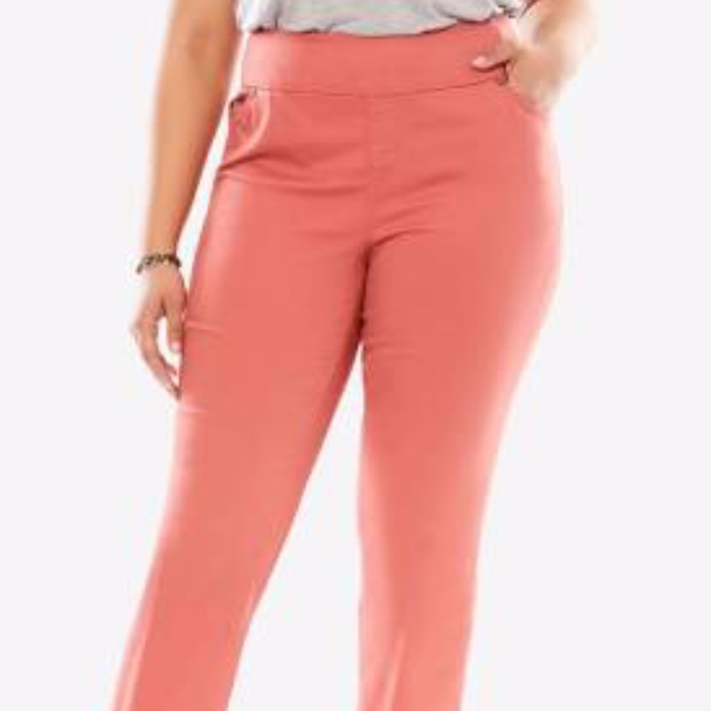 Woman Within Jean Petite Bootcut Smooth Waist Rose 5 Pickey w mock zip stretch